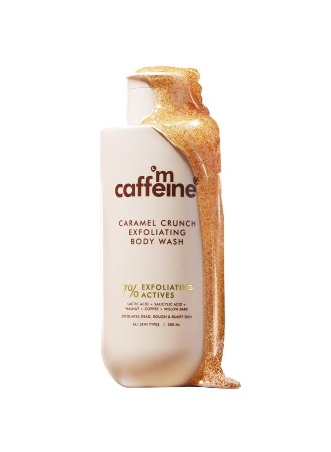 mCaffeine 7% Exfoliating Body Wash 300ml | 1% Salicylic & 2% Lactic Acid | Winter Bodywash for Dry Skin| Reduces Body Acne, Strawberry Skin & Ingrown Hair | Smooth, Hydrated Skin | Sweet Caramel Shower Gel for Women & Men - Image 1